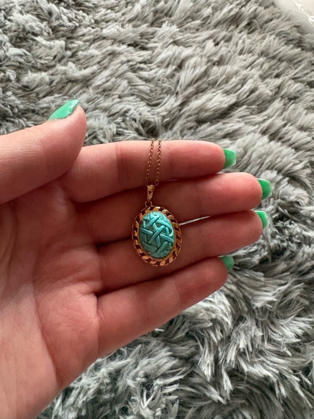 Gold-Tone Pendant Necklace with Turquoise Oval Stone - Women's Jewelry
